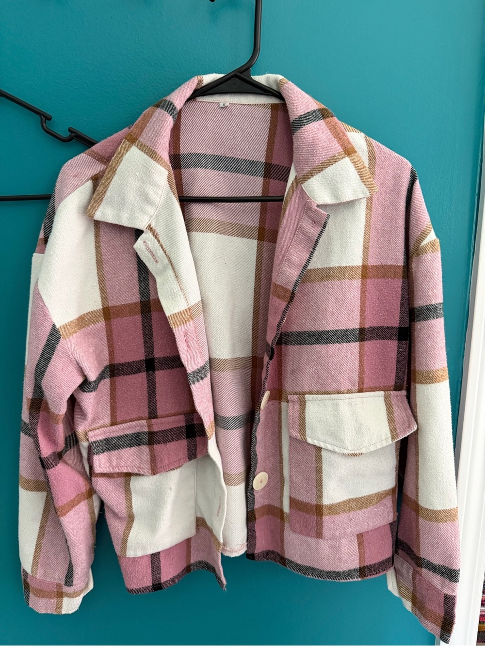 Pink Plaid Women's Jacket - Casual Button-Front Coat